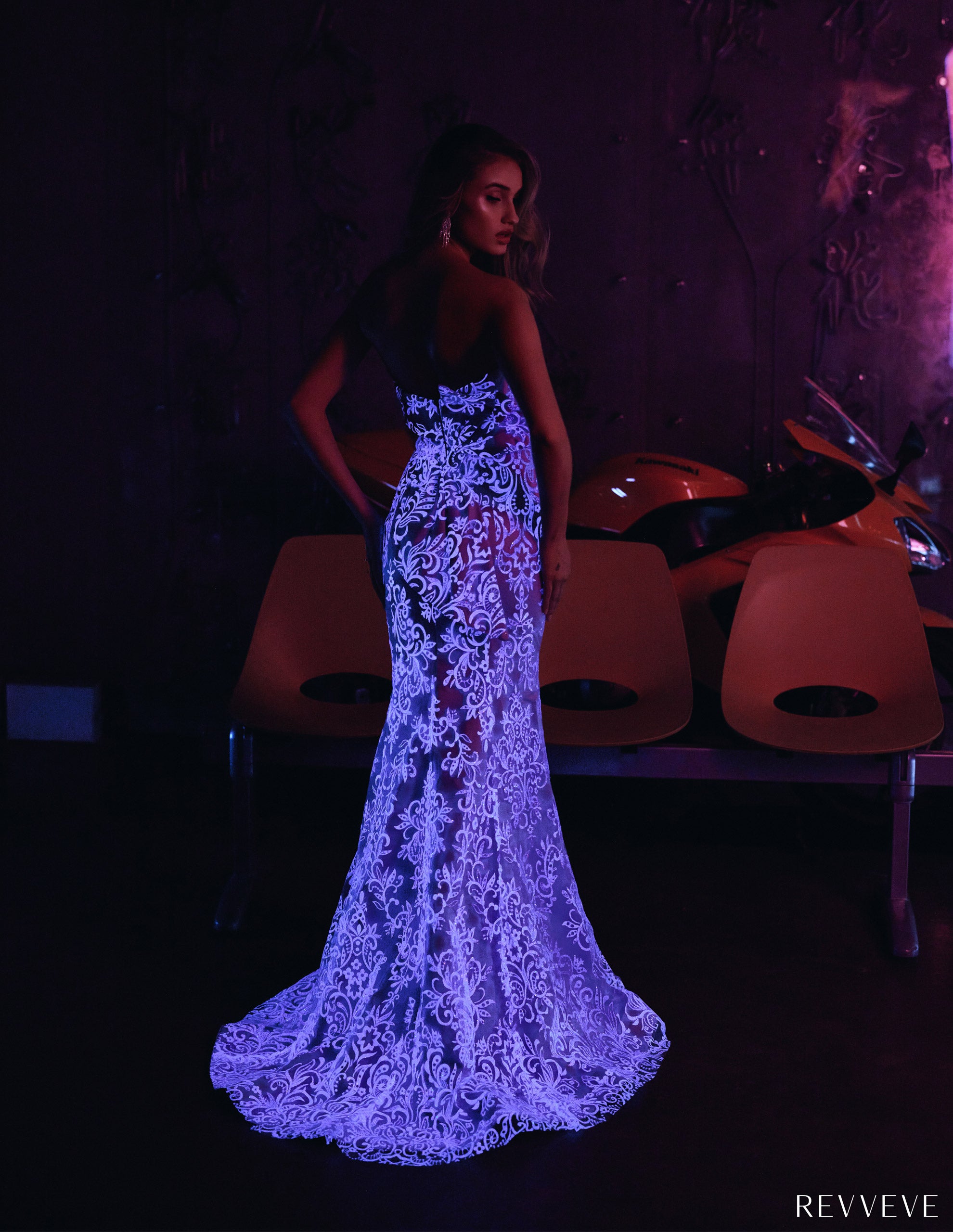 Command the Spotlight: Revveve R9002 Glow-in-the-Dark Prom Dress