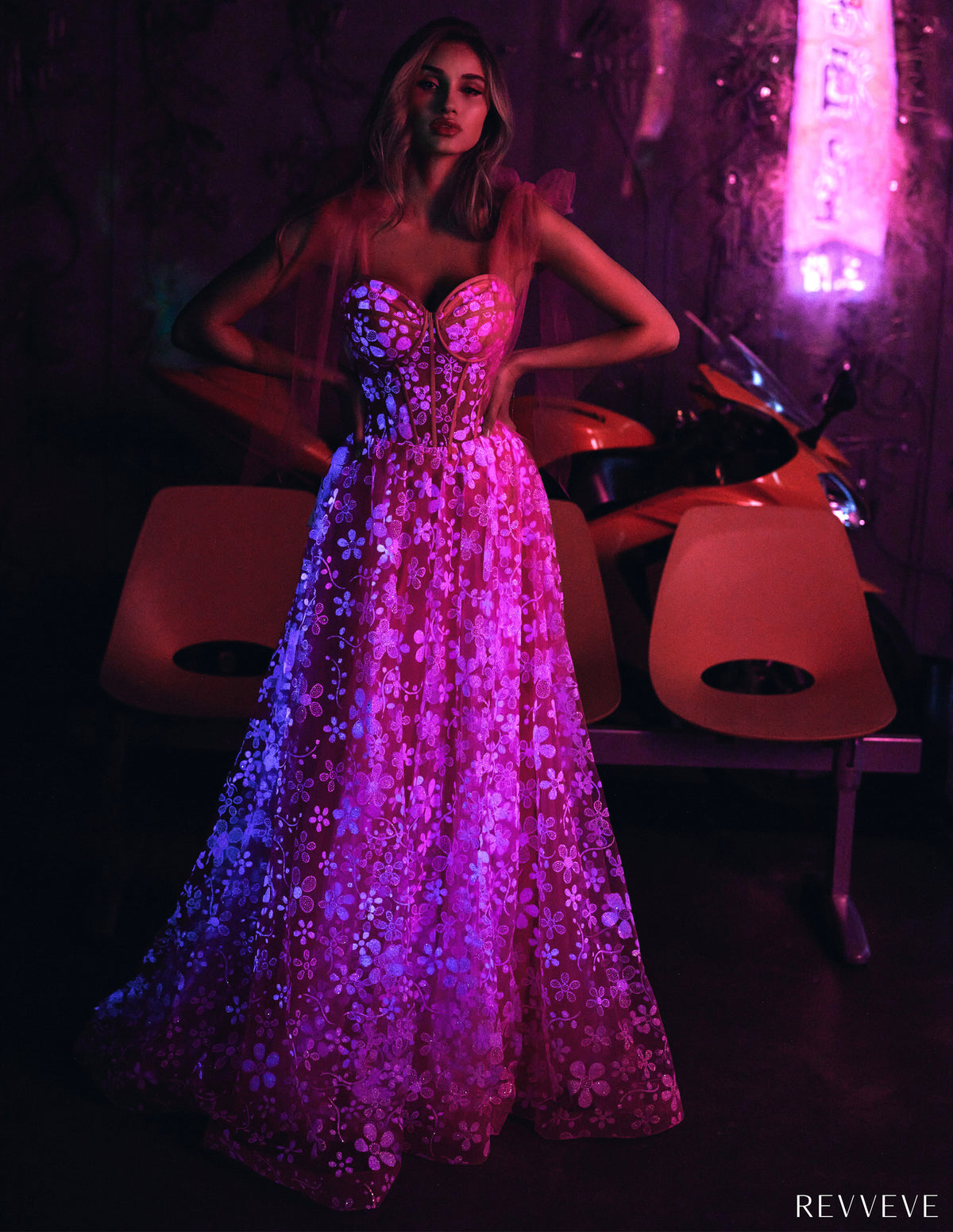 Step into the Spotlight: Revveve R9007 Glow-in-the-Dark Prom Dress Step into the Spotlight: Revveve R9007 Glow-in-the-Dark Prom Dress